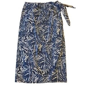 Blue Denim Sz 6 Leaf Batik Wrap Maxi Skirt 100% Cotton Vintage Carole Little
